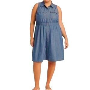 NEW AVA & VIV Denim Jean Dress Plus 2X Pockets Cotton Casual Work Trip Travel